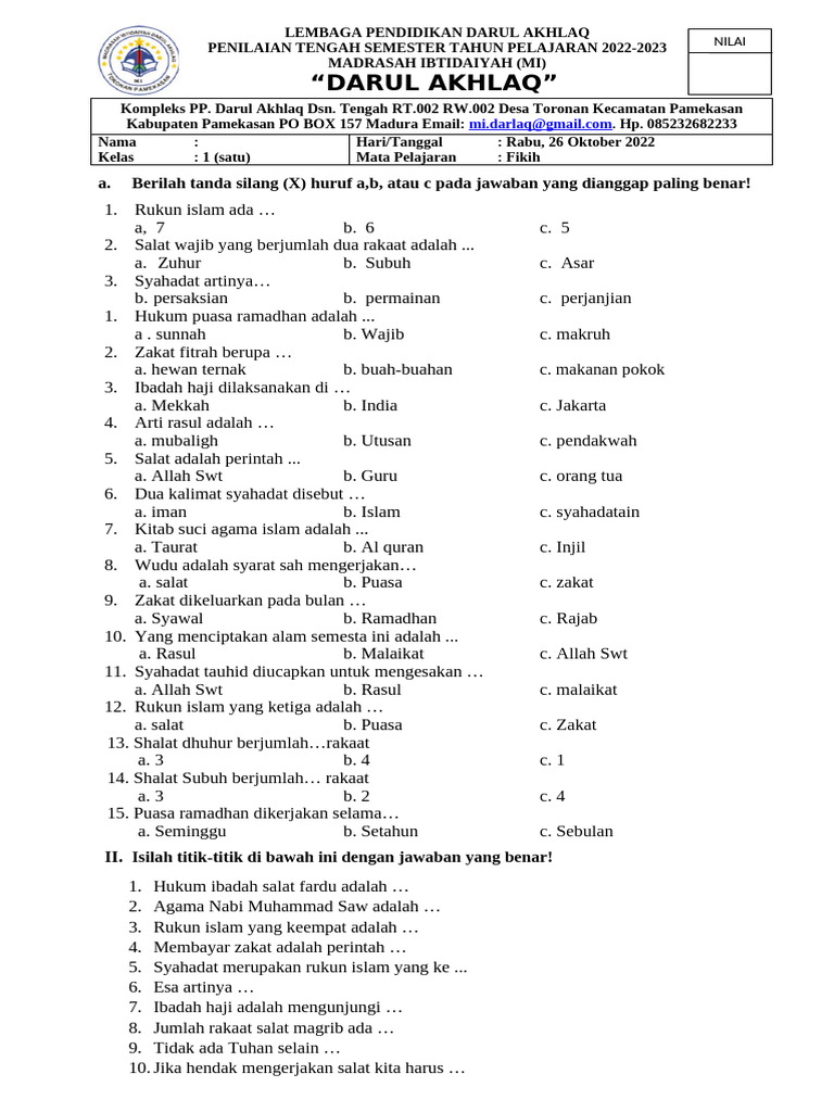 Soal Fikih Kelas 1 PDF