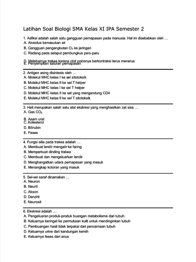 Rahasia Lolos Ujian 7 Kumpulan Soal Biologi Kelas 11 Semester 2 dan Jawabannya PDF Terbaru