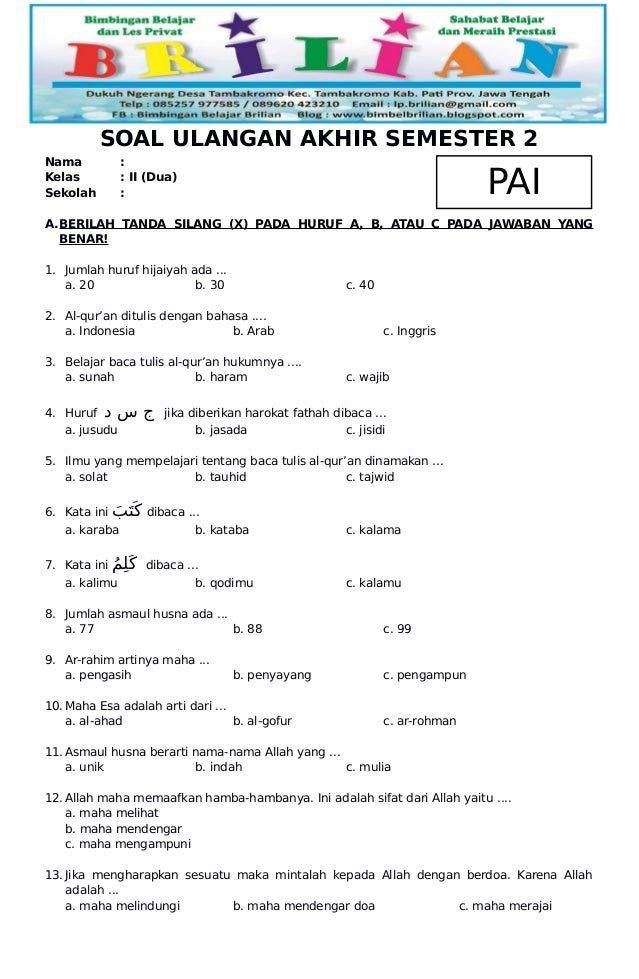 download soal uas pai kelas 3 semester 2 kurikulum 2013