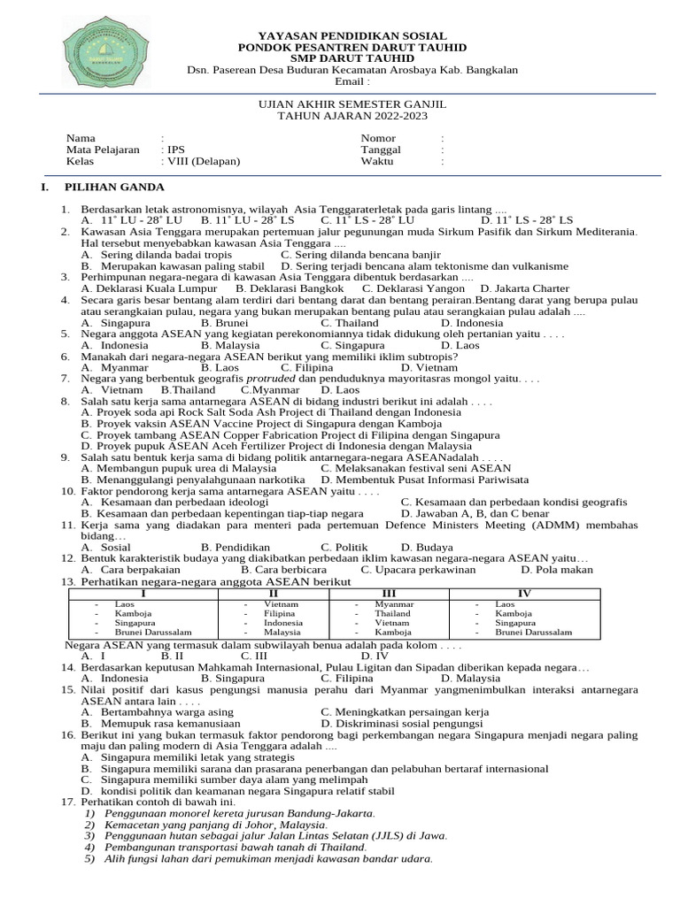 Soal PAS IPS Kelas VIII PDF