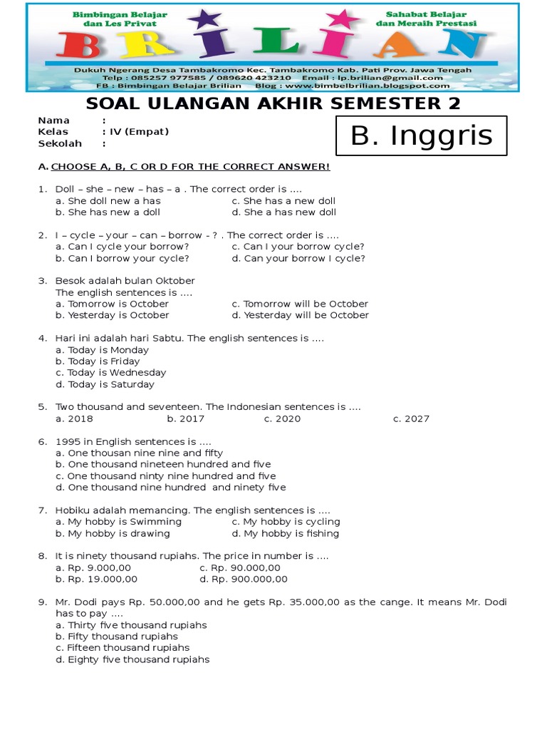 5 Rahasia Menjawab Soal PTS Bahasa Inggris Kelas 4 Semester 1 Agar Nilai Anak Maksimal