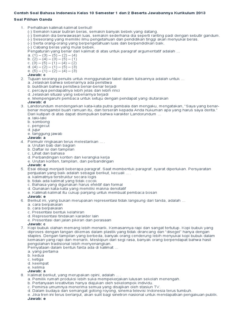 5 Rahasia Nilai A Sempurna dengan Latihan Soal Bahasa Indonesia Kelas 10 Semester 2 PDF