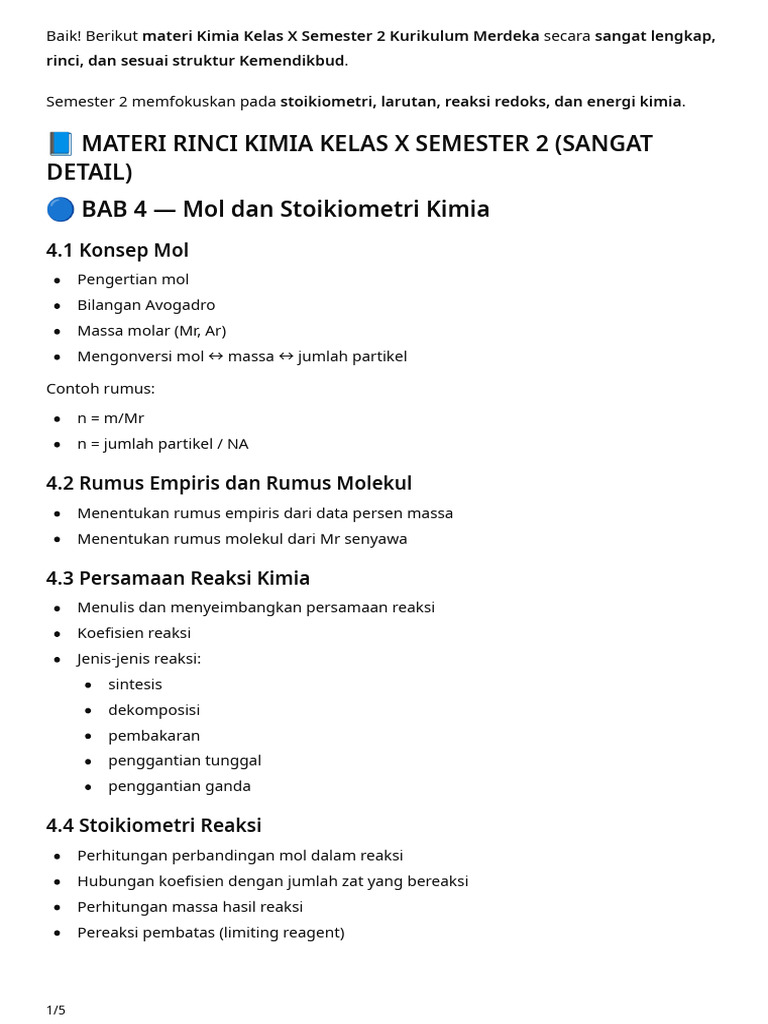 Materi Kimia Kelas X Semester 2 Lengkap PDF