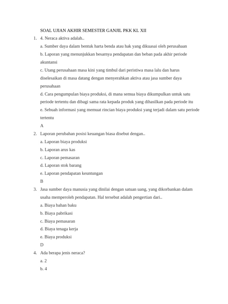 Soal Ujian Akhir PKK Kelas XII PDF