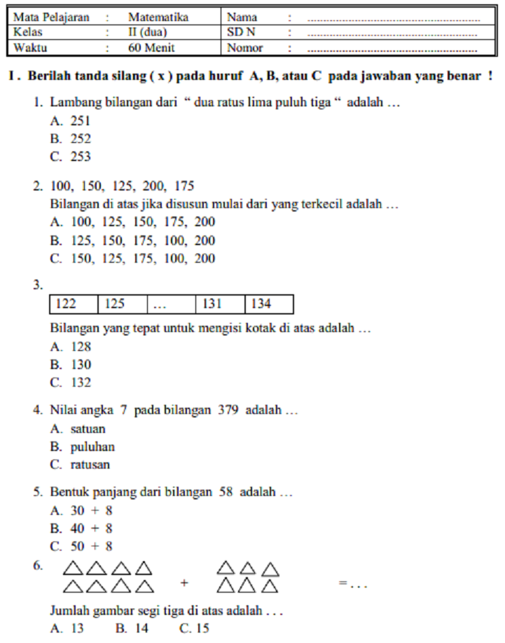 Soal Pas Matematika Kls 4 Semester 1 - Piffle me