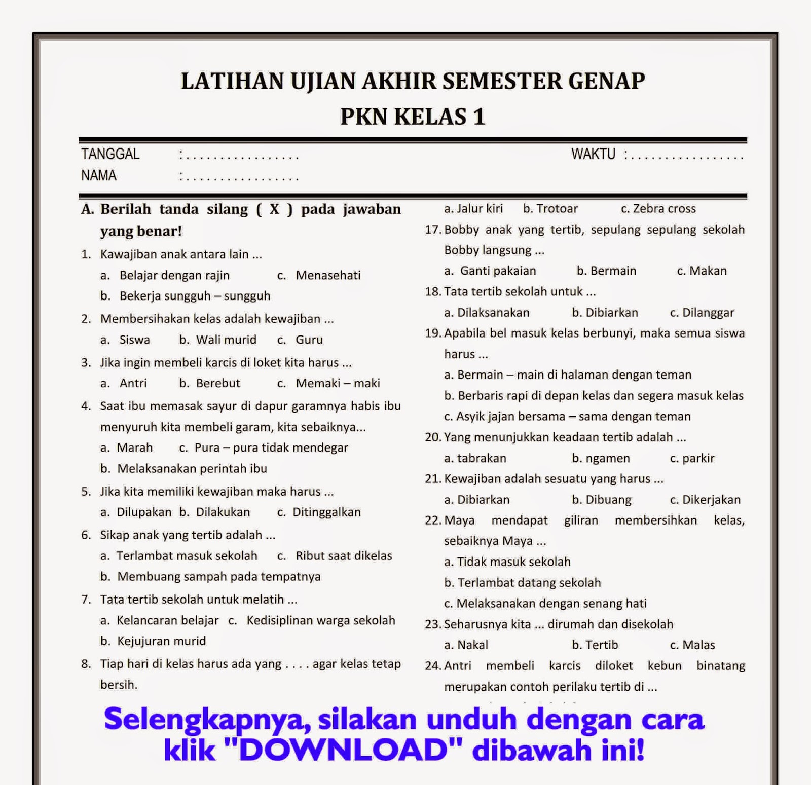 Membangun Fondasi Kewarganegaraan Sejak Dini Contoh Soal Ujian Membangun Fondasi Kewarganegaraan Sejak Dini Contoh Soal Ujian