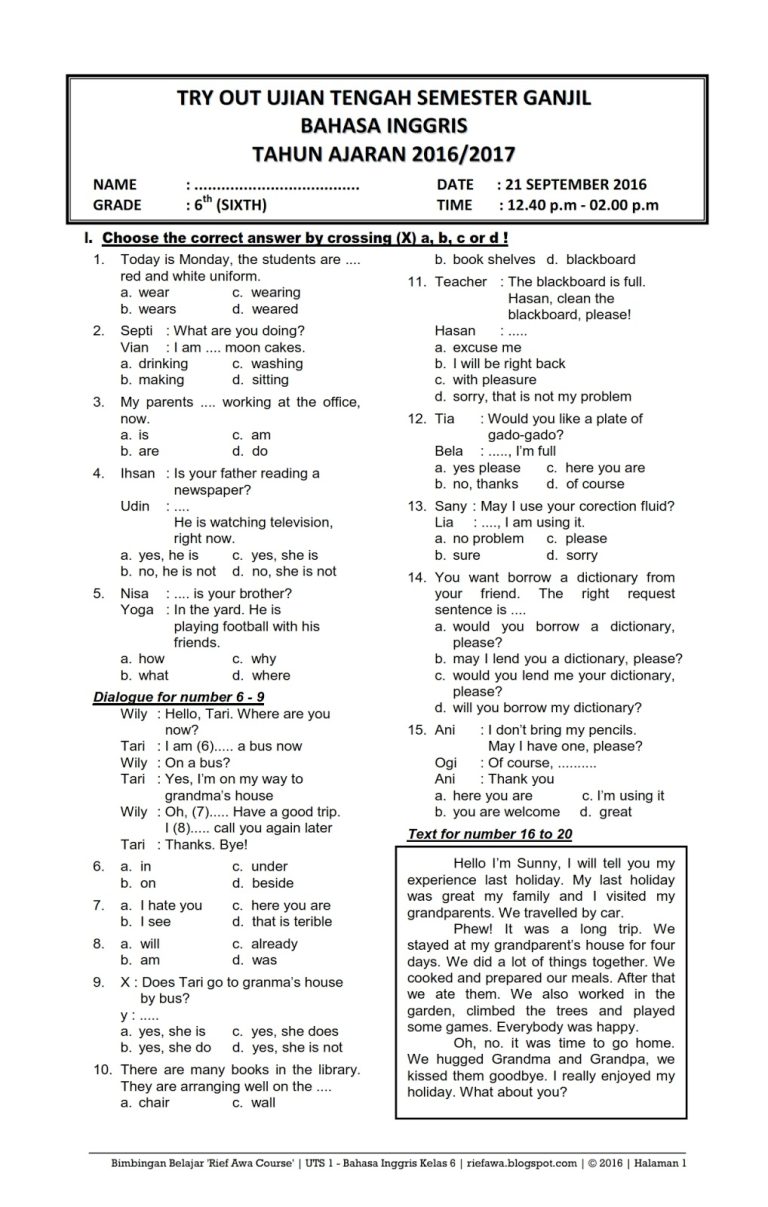 5 Contoh Soal UTS B Inggris Kelas 12 Semester 1 yang Wajib Kamu Kuasai Sebelum Terlambat