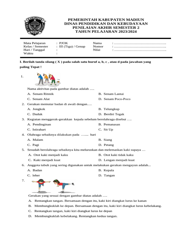 Soal Pjok Kelas 3 Semester 2 PDF