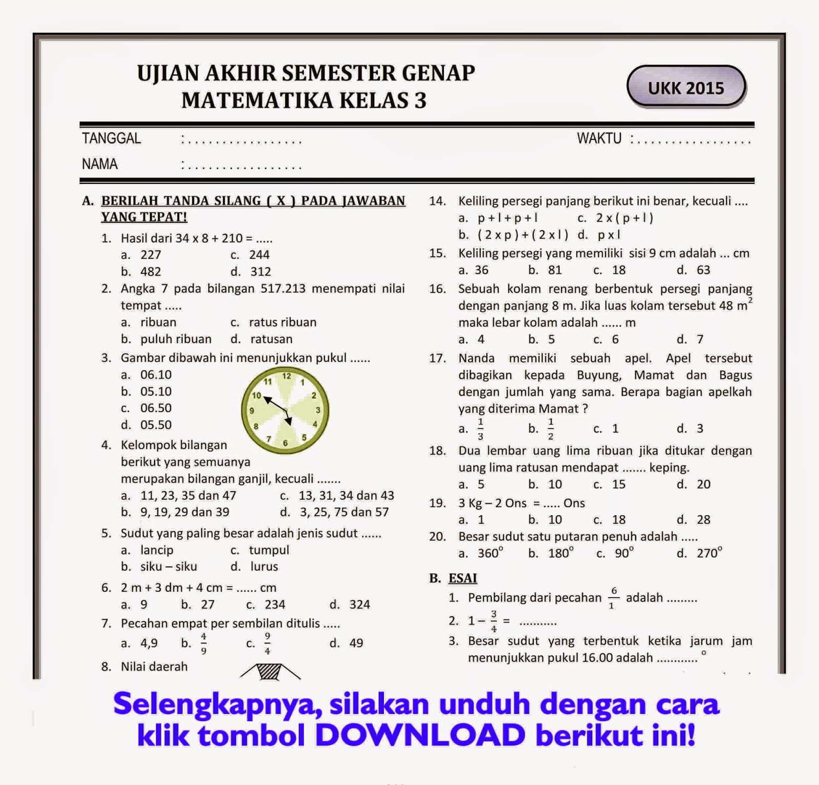 5 Rahasia Sukses Download Soal PAS Kelas 3 Semester 2 Kurikulum 2013 Matematika yang Ternyata Jarang Diketahui