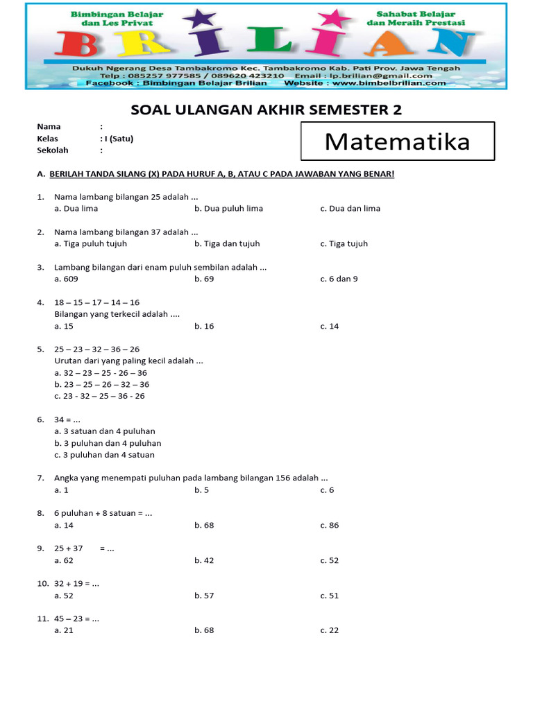 7 Fakta Mengejutkan Soal Ujian Matematika Kelas 1 SD Semester 2 yang Wajib Orang Tua Tahu