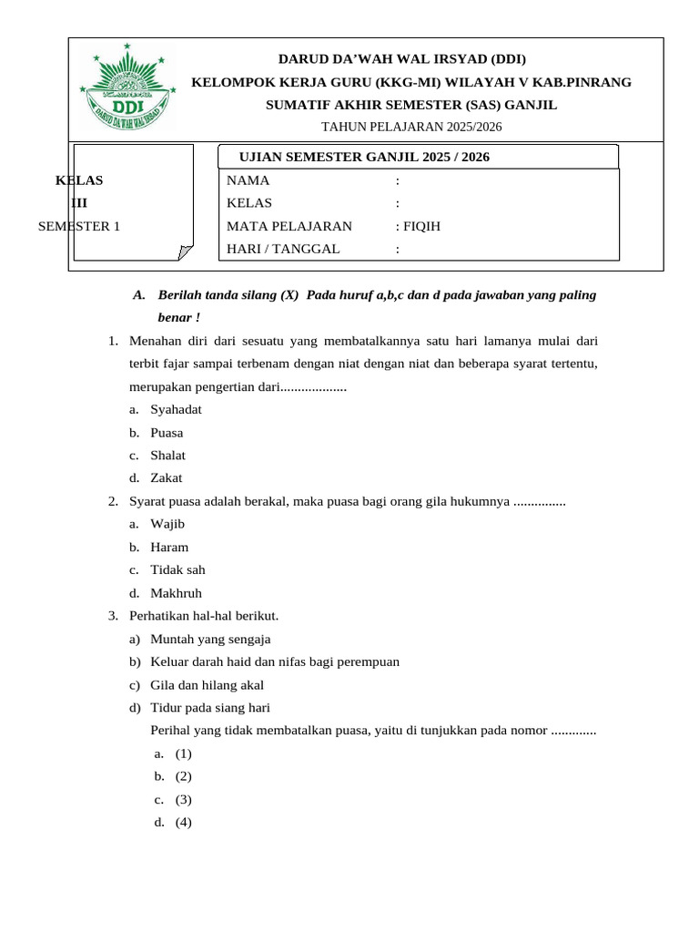 Guru MI Wajib Tahu: 5 Link Download Soal PAS Fiqih Kelas 3 MI Terbaru 2026 Guru MI Wajib Tahu: 5 Link Download Soal PAS Fiqih Kelas 3 MI Terbaru 2026