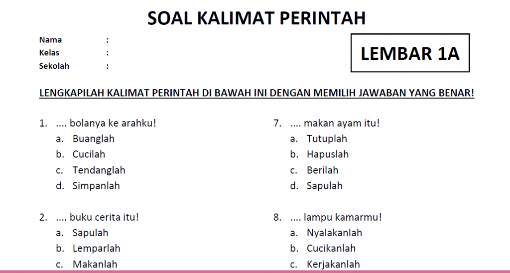7 Contoh Soal Kalimat Perintah Kelas 2 SD yang Sering Muncul di Ujian, Wajib Tahu Sebelum Terlambat