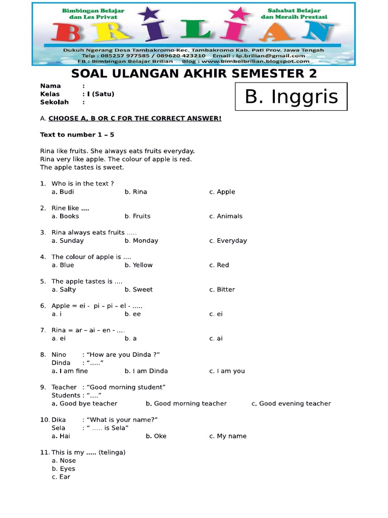 7 Kumpulan Soal Kelas 3 SD Semester 1 Kurikulum 2013 yang Wajib Dikuasai Sebelum Ujian