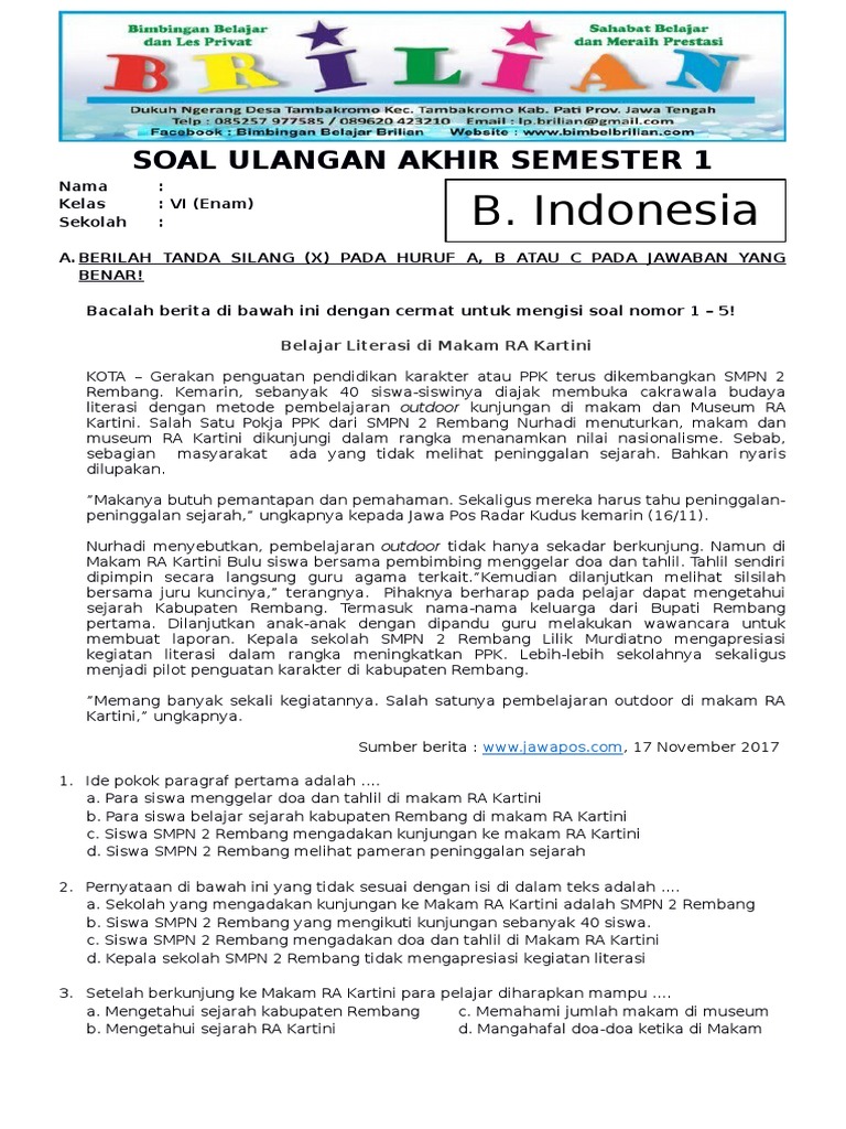 7 Rahasia Soal Bahasa Indonesia Kelas 6 Semester 1 dan Kunci Jawabannya Harus Kuasai 7 Rahasia Soal Bahasa Indonesia Kelas 6 Semester 1 dan Kunci Jawabannya Harus Kuasai