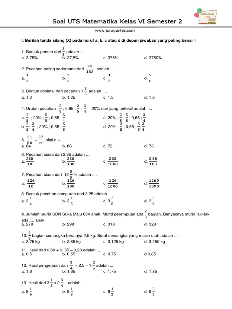 7 Rahasia Soal UTS Matematika Kelas 6 Semester 2 dan Kunci Jawabannya Wajib Diketahui