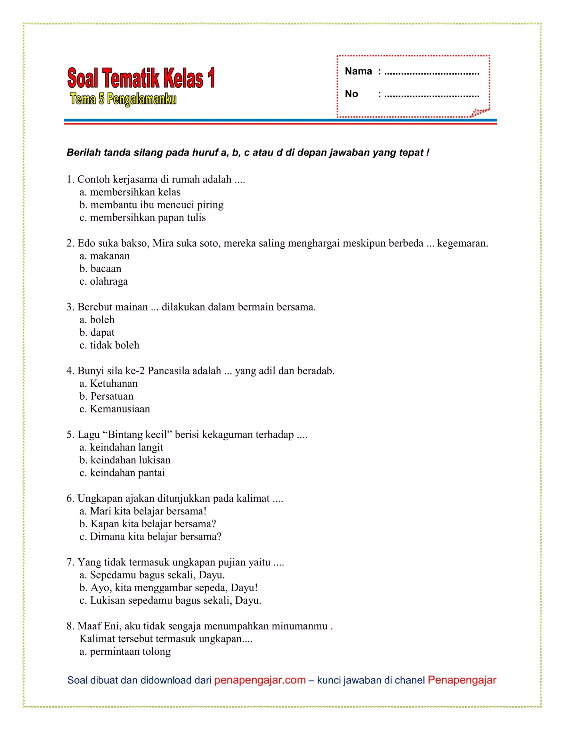 Akhirnya Tahu Juga: Kumpulan Soal Tema 5 Kelas 1 yang Sering Muncul di Ujian, Wajib Dipelajari Sebelum Terlambat!
