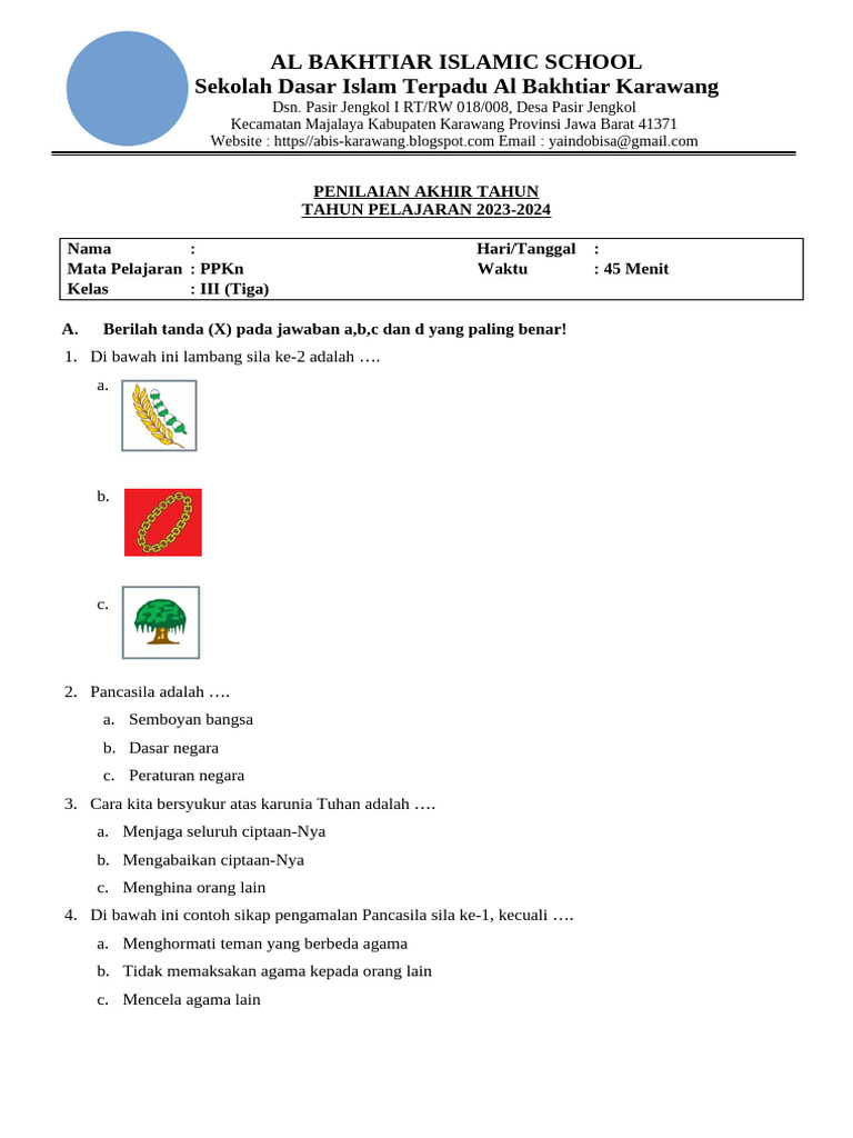 Soal Pat PPKN Kelas 3 23-24-1 PDF