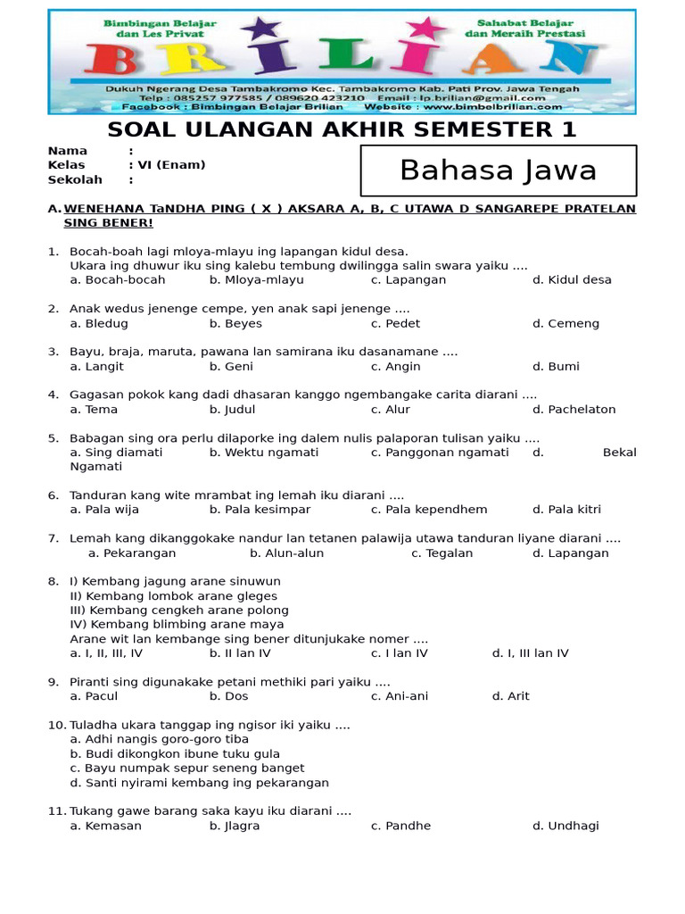 Rahasia Soal Bahasa Jawa Kelas 6 Semester 1 yang Wajib Tahu Sebelum Ujian!