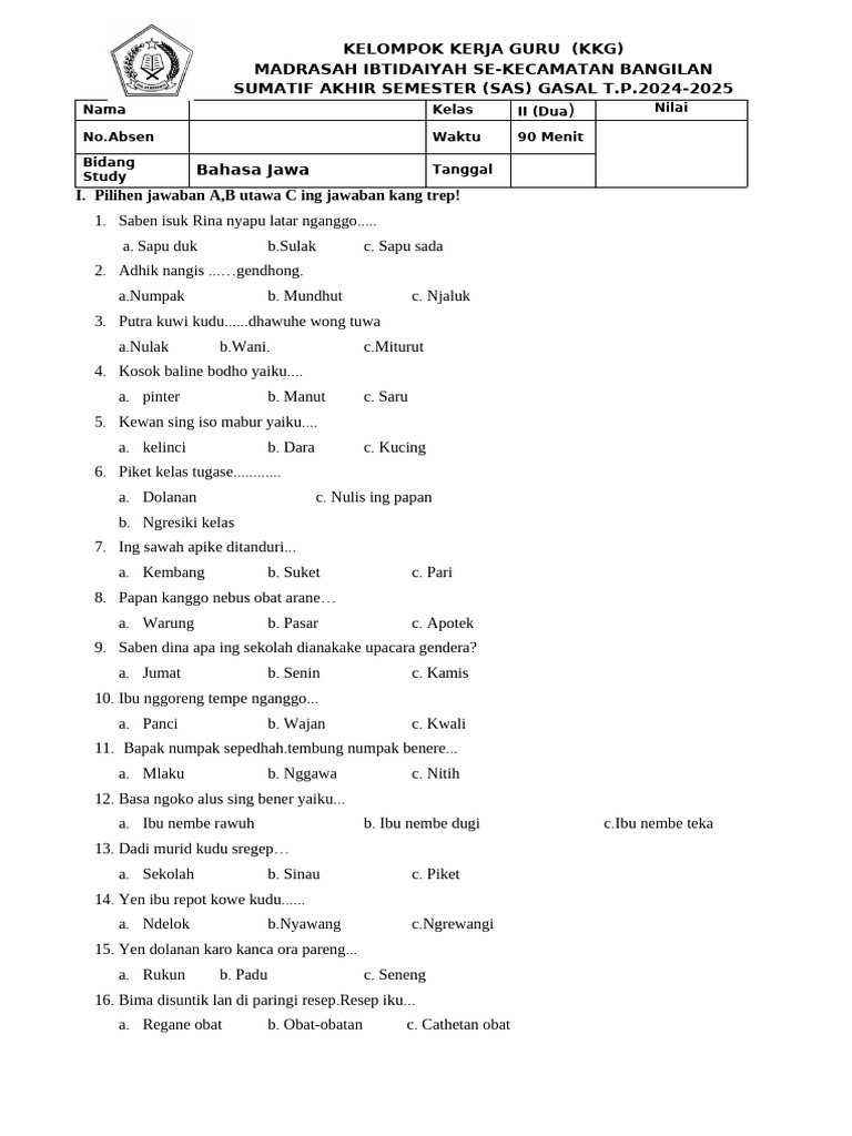 Soal bahasa jawa kelas 2 semester 1 dalam Cerita Pendaki Brebes Jatuh di Kawah Slamet
