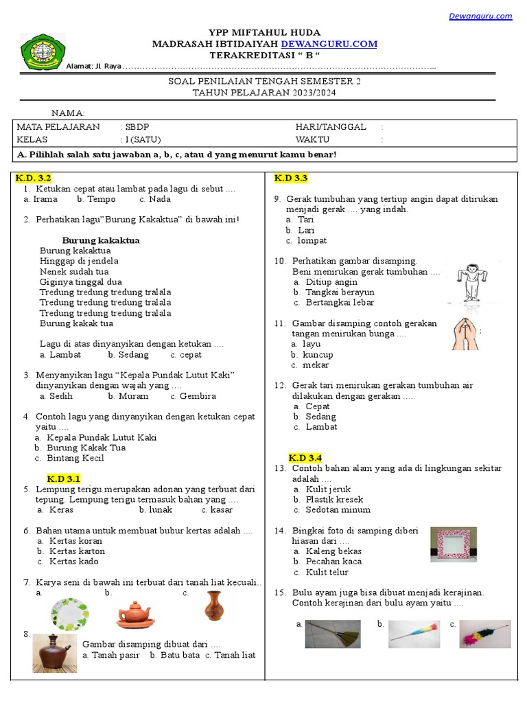 Terbukti 7 Tips Jitu Menguasai Soal SBDP Kelas 1 Semester 2 Kurikulum 2013 Sebelum Ujian!