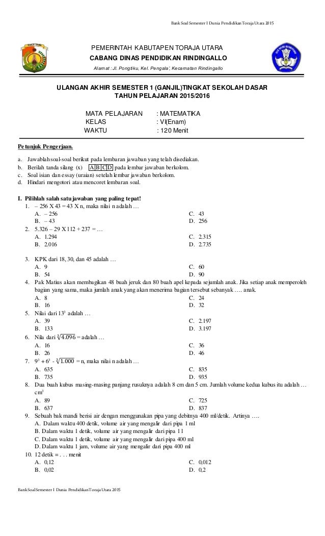download soal pas kelas 3 semester 1