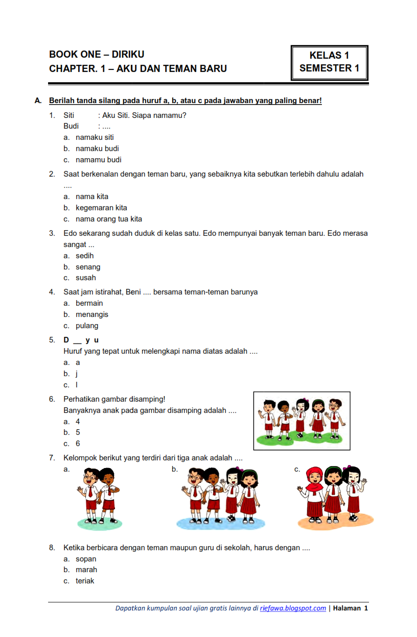 Kumpulan Soal Kelas 1 SD Semester 1 Kurikulum 2013 Ide membaca