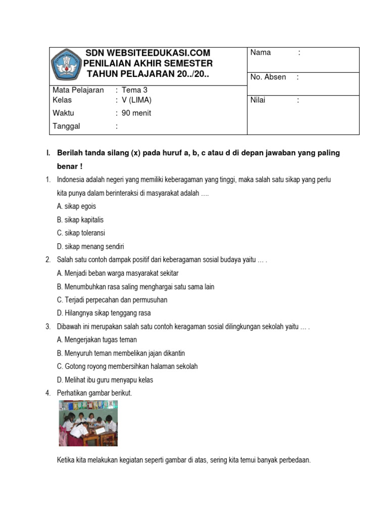 Soal Pas Kelas 5 Tema 3 PDF