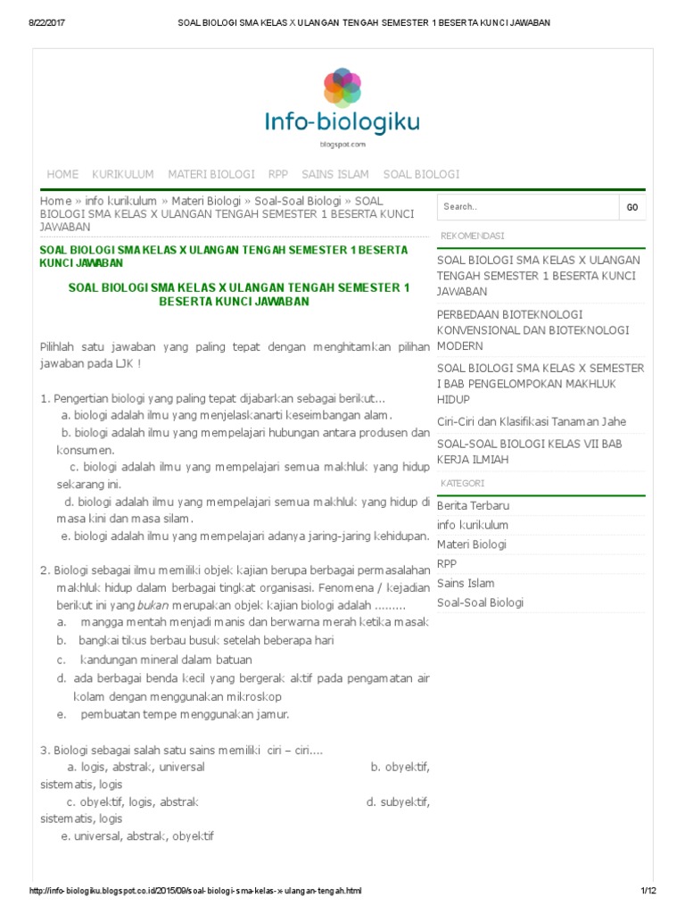 7 Rahasia contoh soal biologi kelas x sma semester 1 2026 Wajib Kamu Kuasai Sebelum Ujian