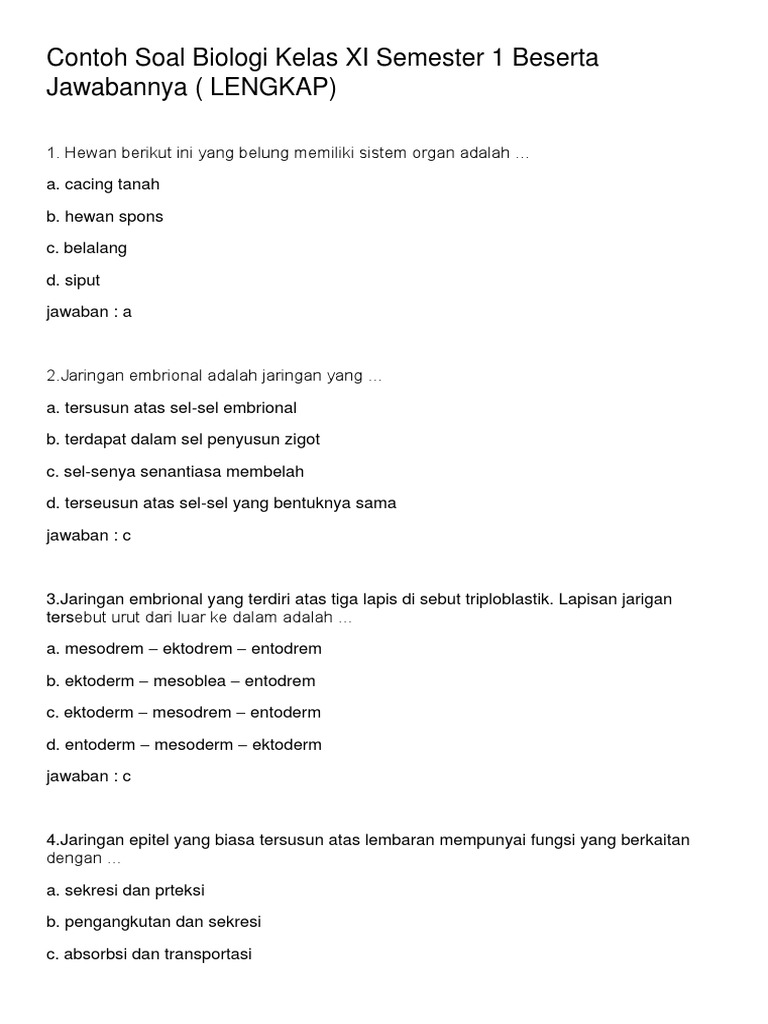 Terbukti Efektif! 5 Contoh Soal Biologi Kelas XI Semester 1 Kurikulum 2013 yang Wajib Tahu