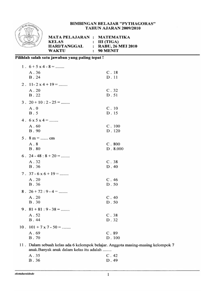 Rahasia Skor Sempurna Bocoran Soal Ulangan Matematika Kelas 3 Semester 1 Terbaru Rahasia Skor Sempurna Bocoran Soal Ulangan Matematika Kelas 3 Semester 1 Terbaru
