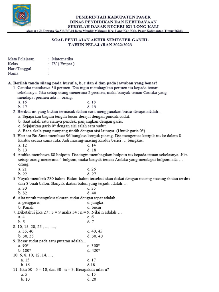 Rahasia Skor Sempurna Latihan Soal Penilaian Tengah Semester Ganjil Kelas 4 Matematika Rahasia Skor Sempurna Latihan Soal Penilaian Tengah Semester Ganjil Kelas 4 Matematika