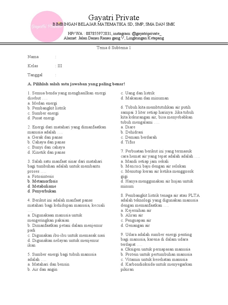 Rahasia Skor Tinggi Kerjakan Soal Kelas 3 Tema 6 Subtema 1 Agar Anak Langsung Bisa