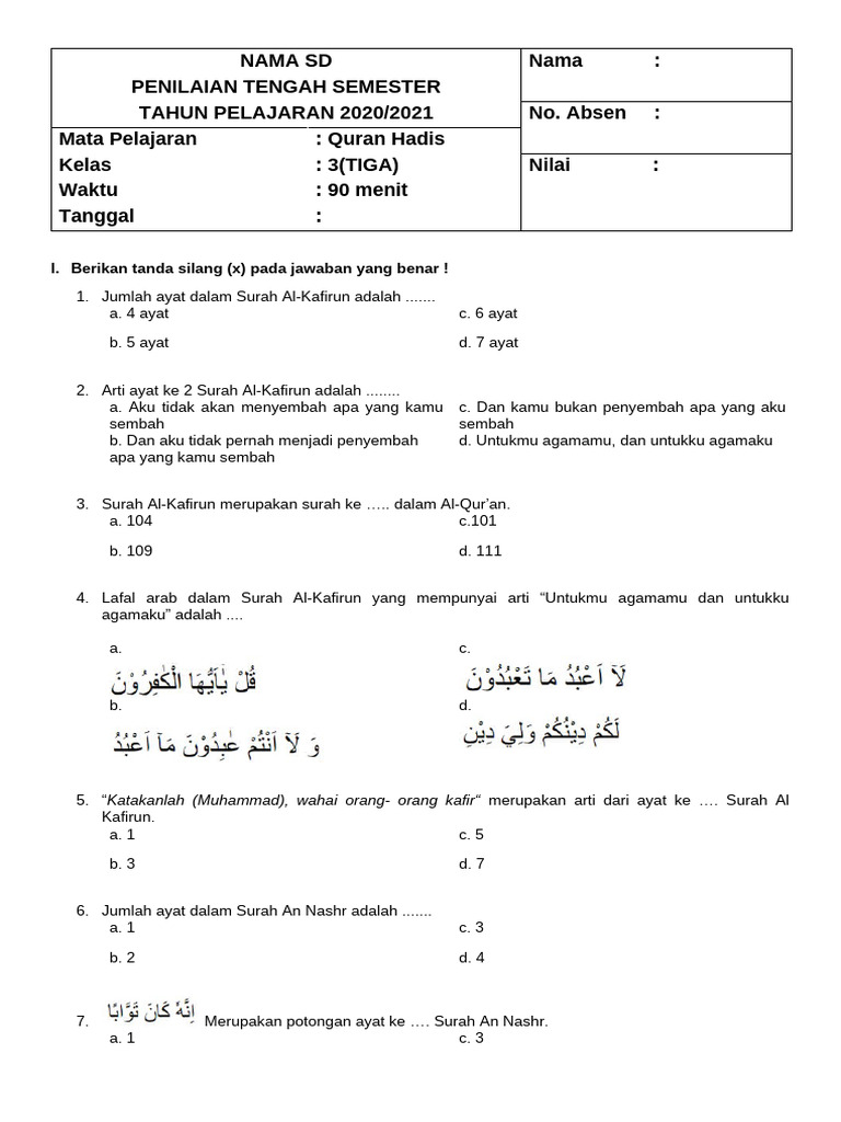 Wajib Tahu! Kumpulan Soal Alquran Hadits Kelas 3 Semester 1 dan Kunci Jawaban Terbaru Wajib Tahu! Kumpulan Soal Alquran Hadits Kelas 3 Semester 1 dan Kunci Jawaban Terbaru